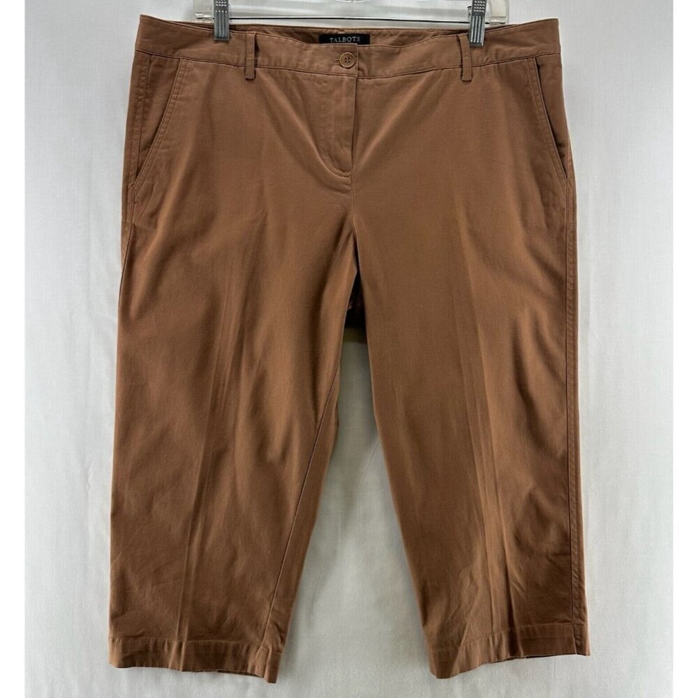 Talbots Pants Size 16P Signature Capri Flat Front Twill Stretch Cotton Brown